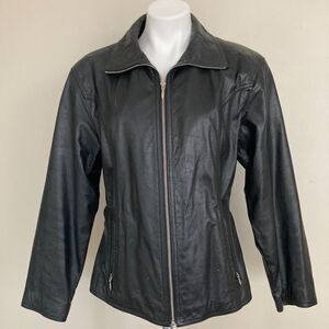 VTG 90s Wilsons Leather Maxima Cropped Black Leather Zip Jacket Womens Large